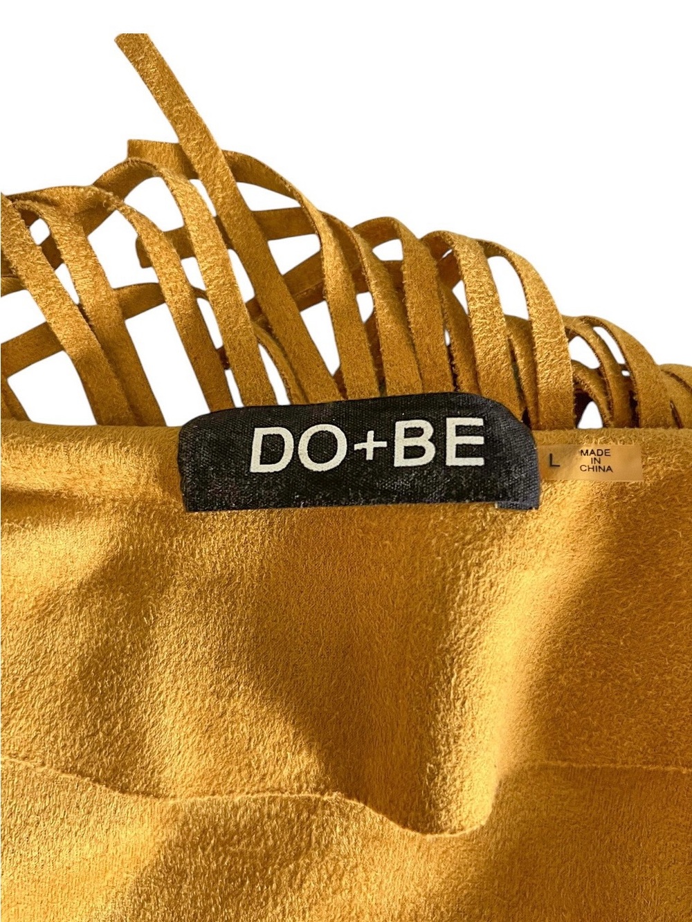 DO + BE Faux Leather Suede Yellow Multi-Tiered Fringe Open Jacket L - Picture 9 of 13